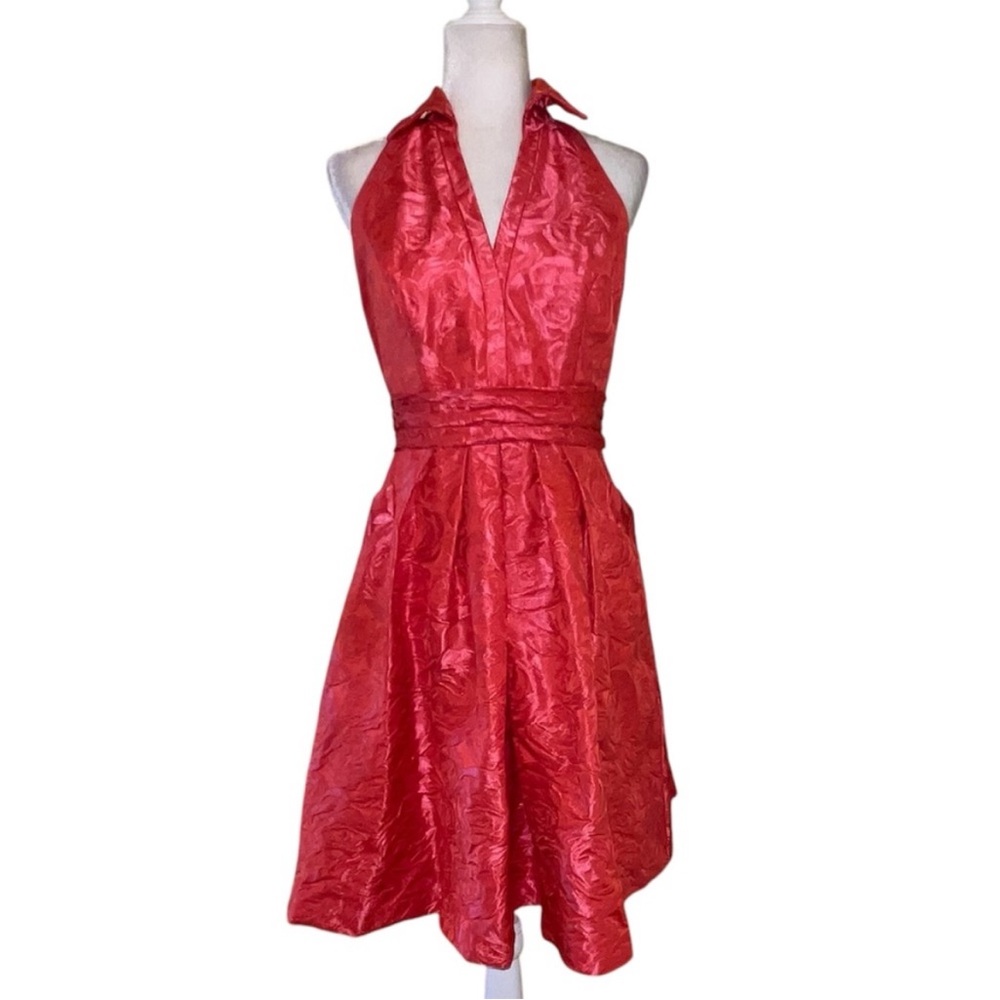 THEIA | Jacquard Textured Halter A-Line Dress - Picture 3 of 7
